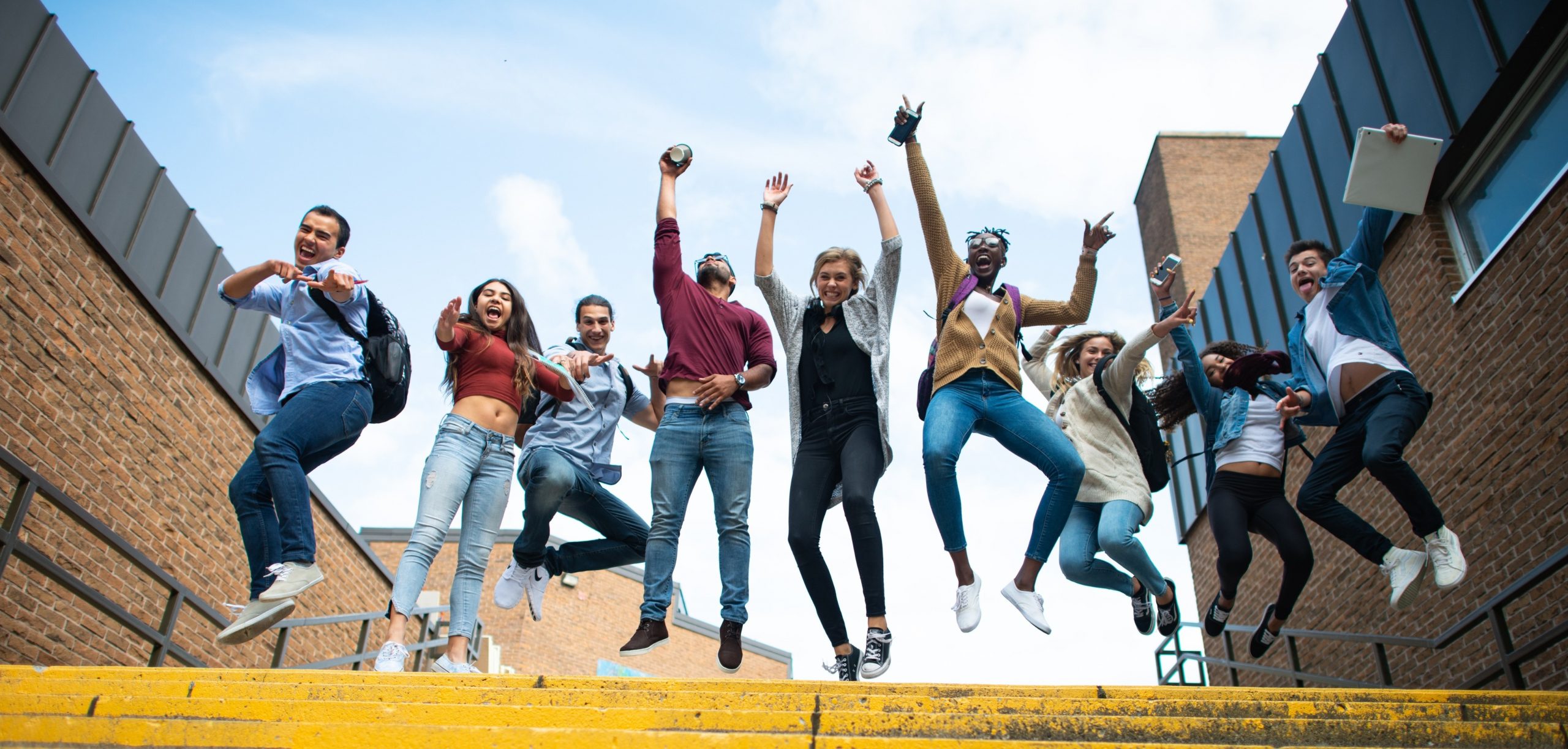 Students jumping